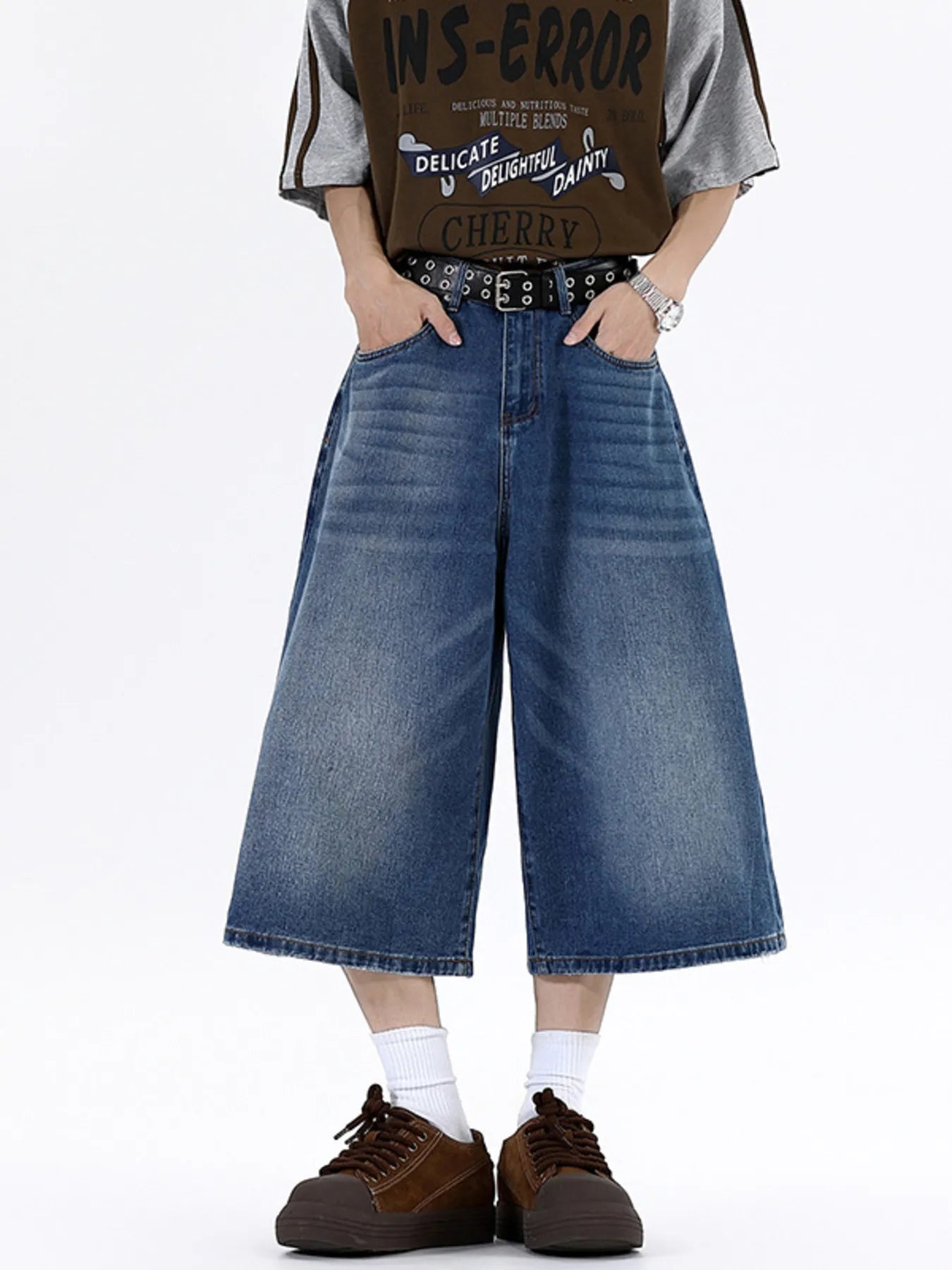 Men's Plus Size Wide Leg Cropped Jeans