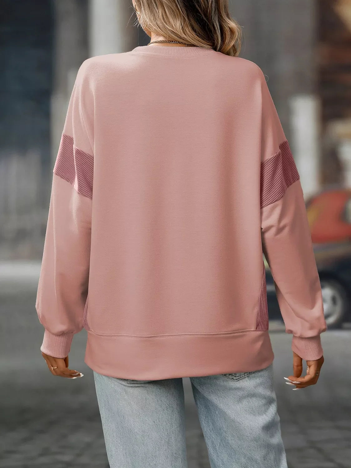 Side Slit Round Neck Sweatshirt