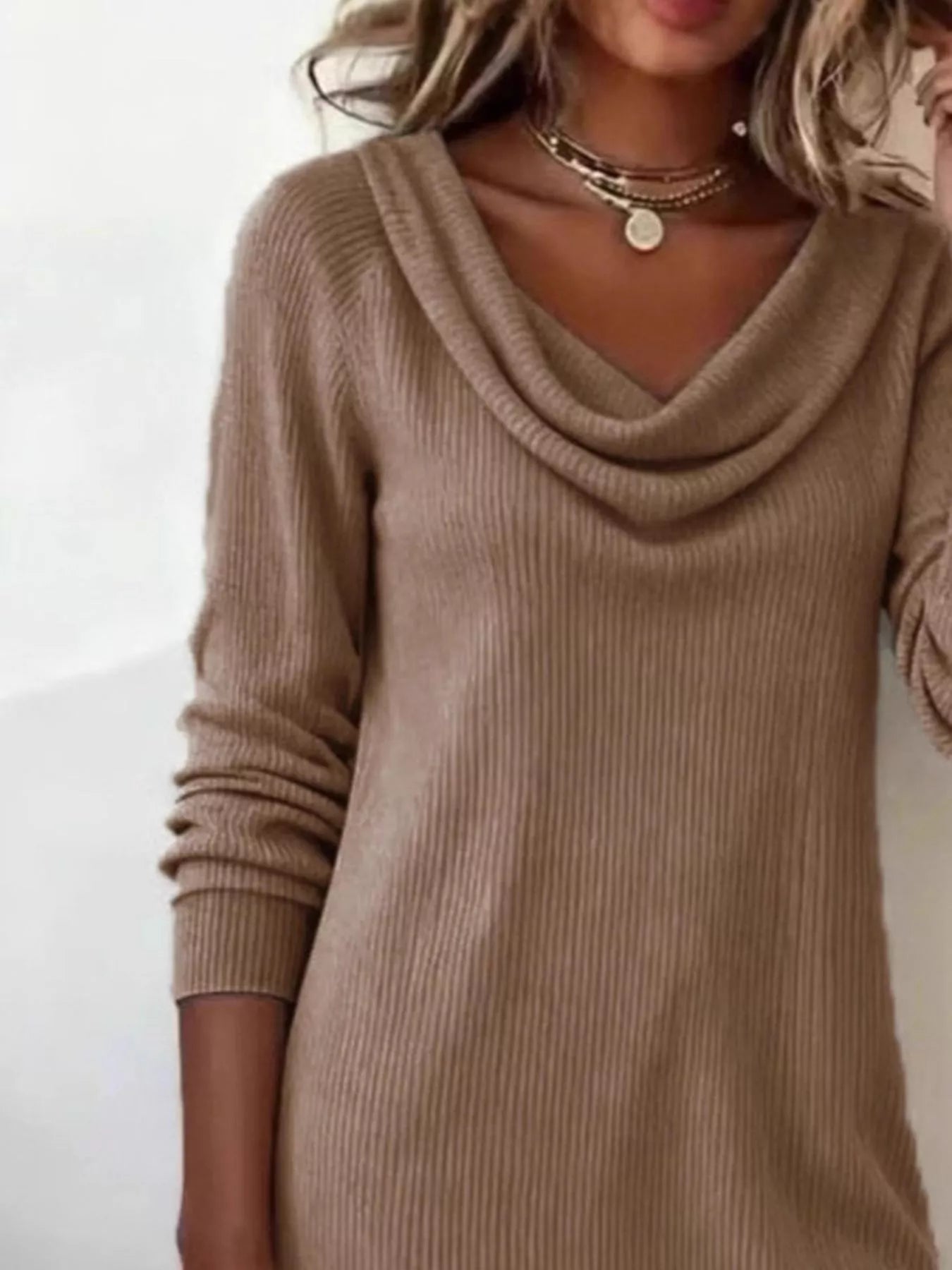 Casual Cowl Neck Ribbed Knit Mini Dress