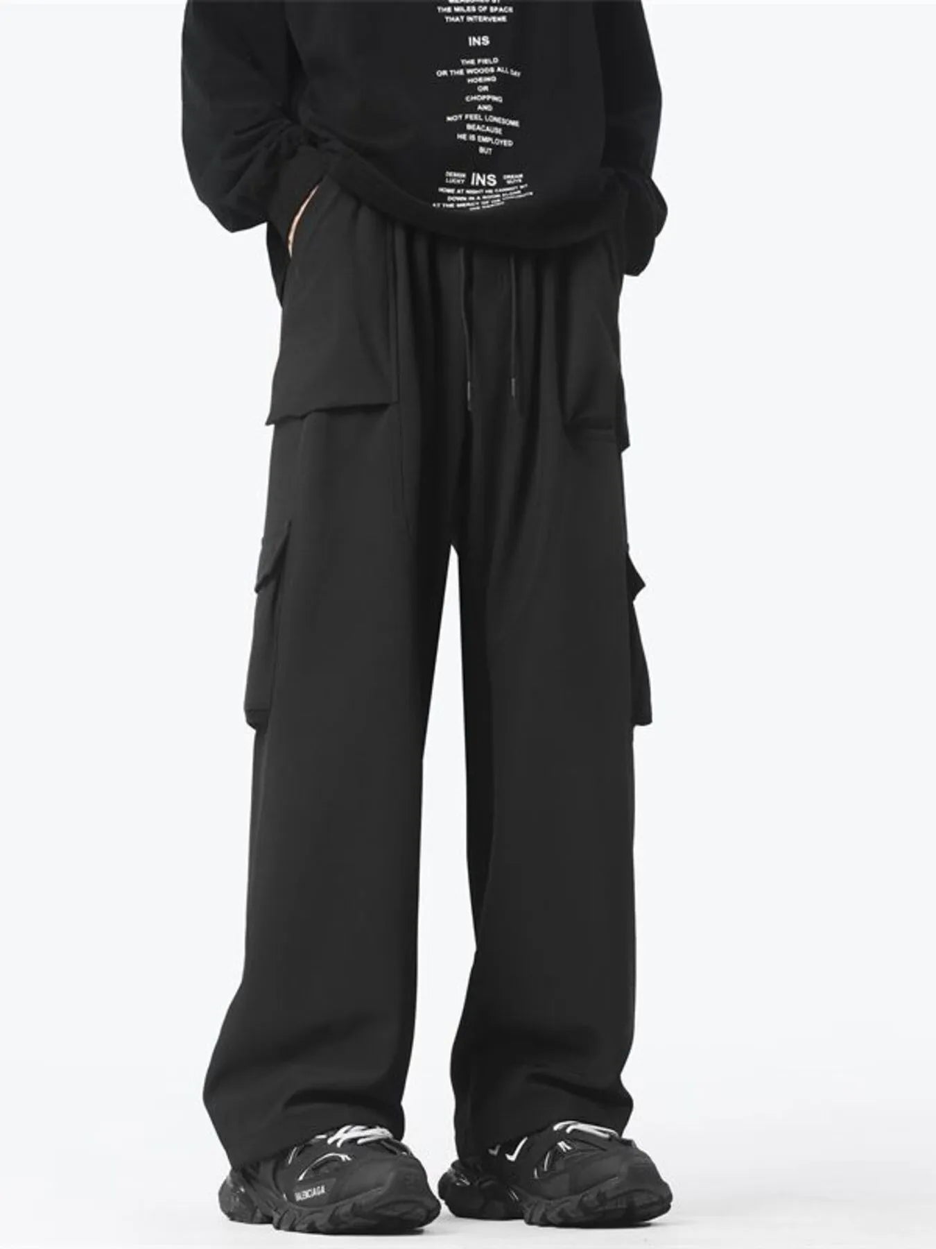 Men's Full Size Loose Fit Cargo Pants with Drawstring Plus Size