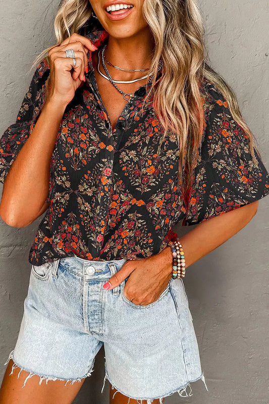 Vintage Floral Print Button-Down Shirt