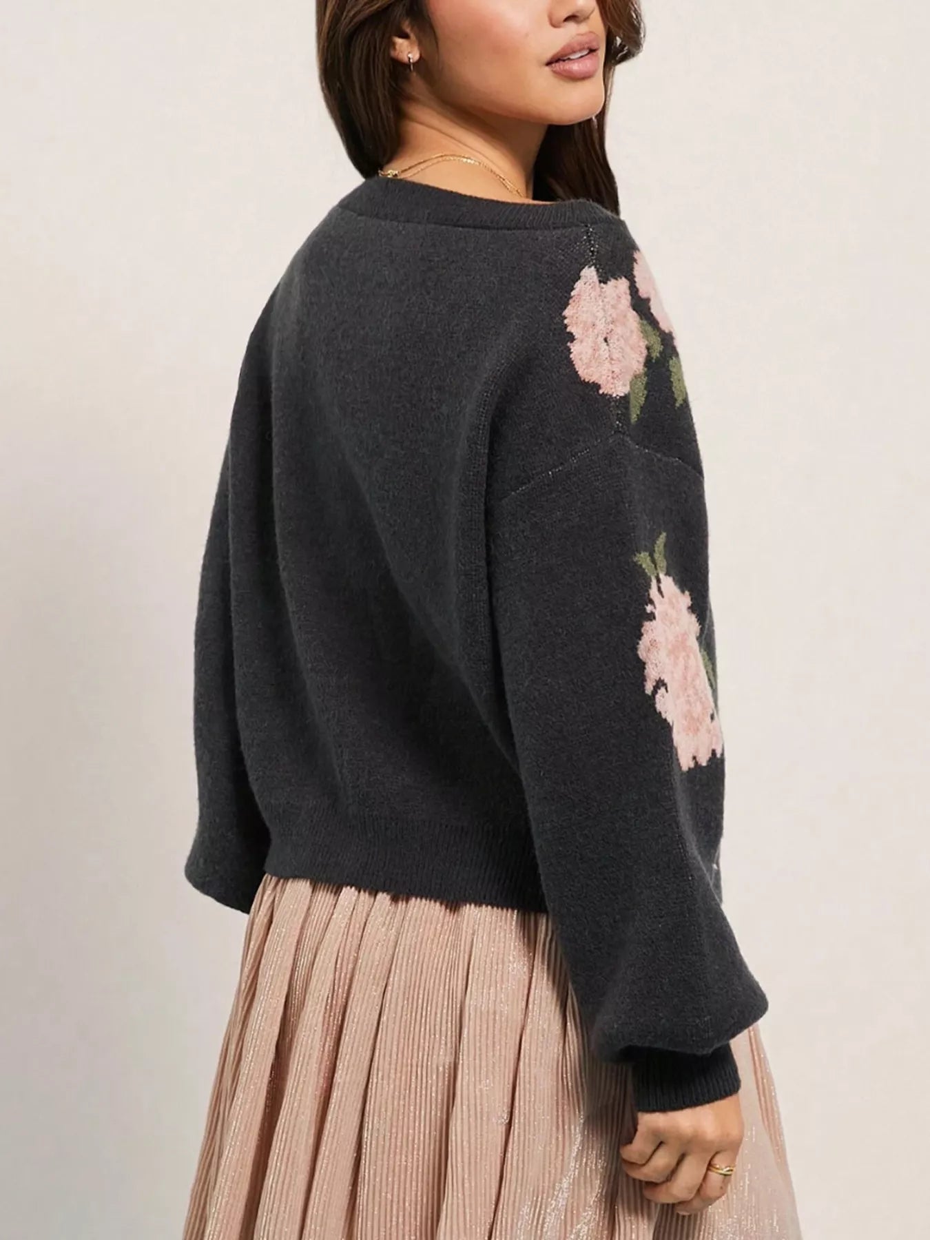Floral Boat Neck Long Sleeve Sweater