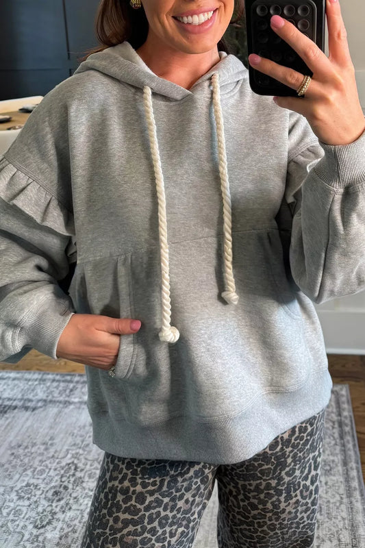 Ruffled Drawstring Long Sleeve Hoodie