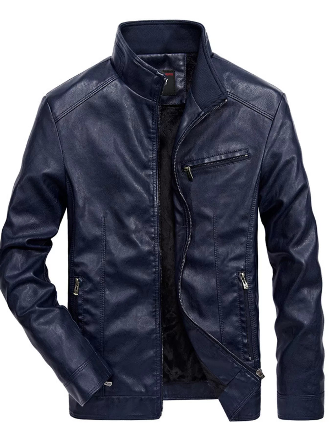 Men's Plus Size Zip Up Leather Moto Jacket