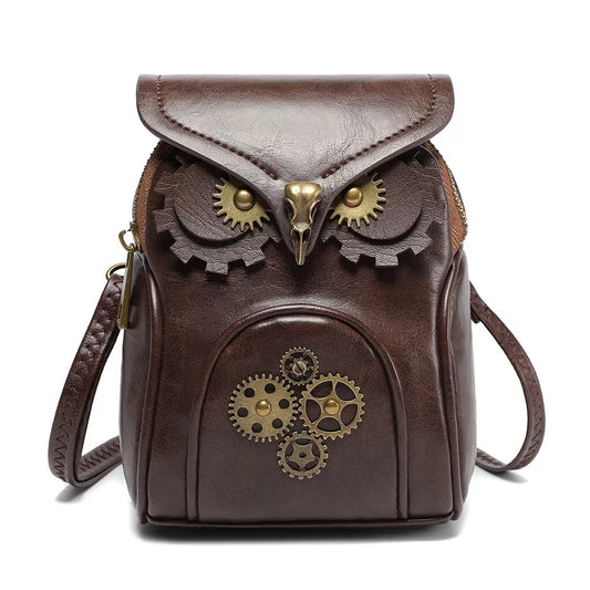 Steampunk Owl Design Crossbody Bag