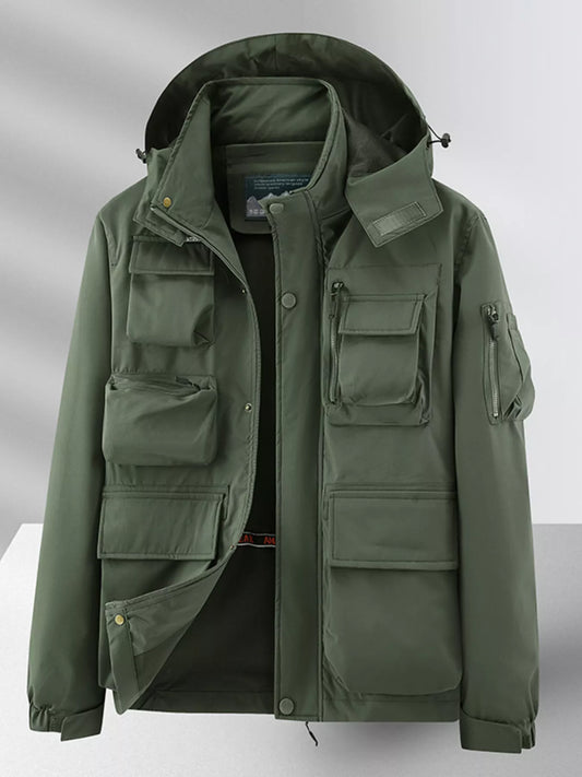 Men's Plus Size Multi-Pocket Hooded Outdoor Jacket