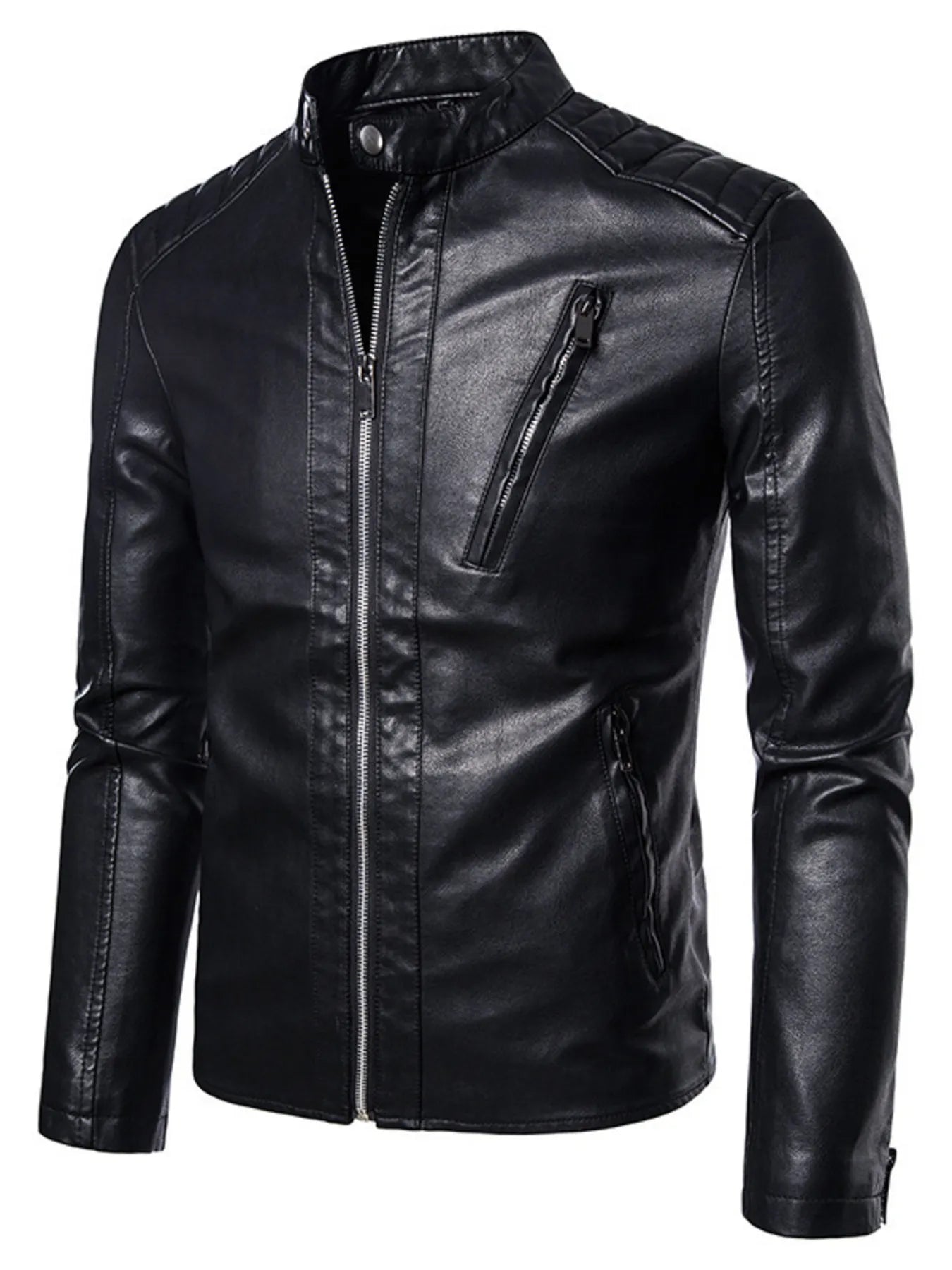Men's Plus Size Zip Up Leather Moto Jacket