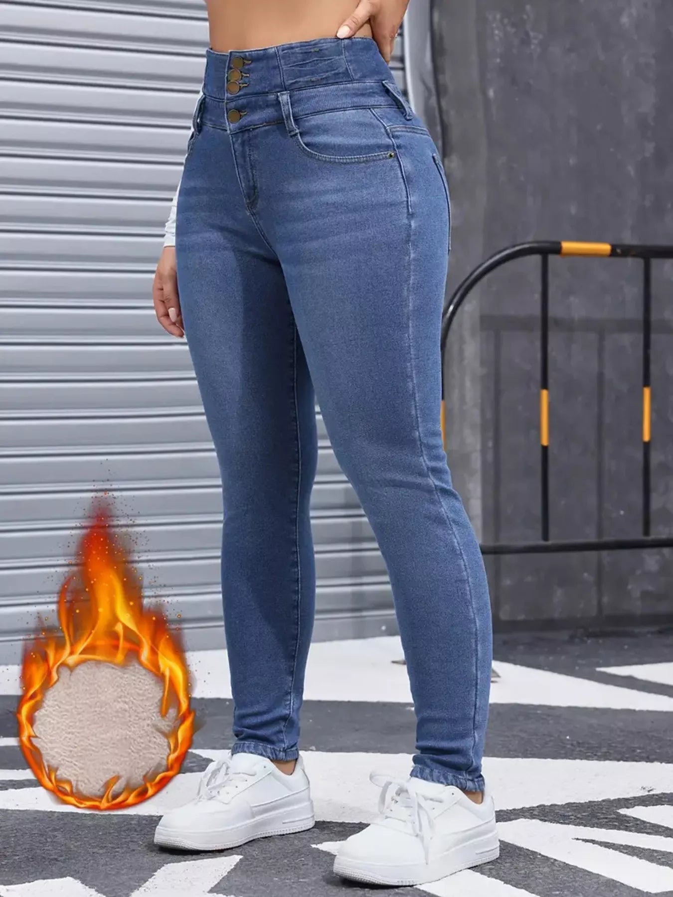 High Waist Button Fly Skinny Jeans