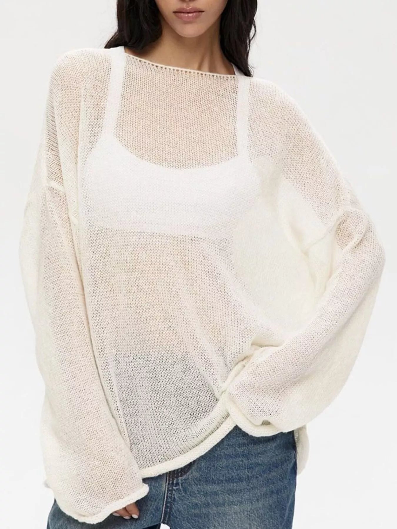Boat Neck Dropped Shoulder Sweater