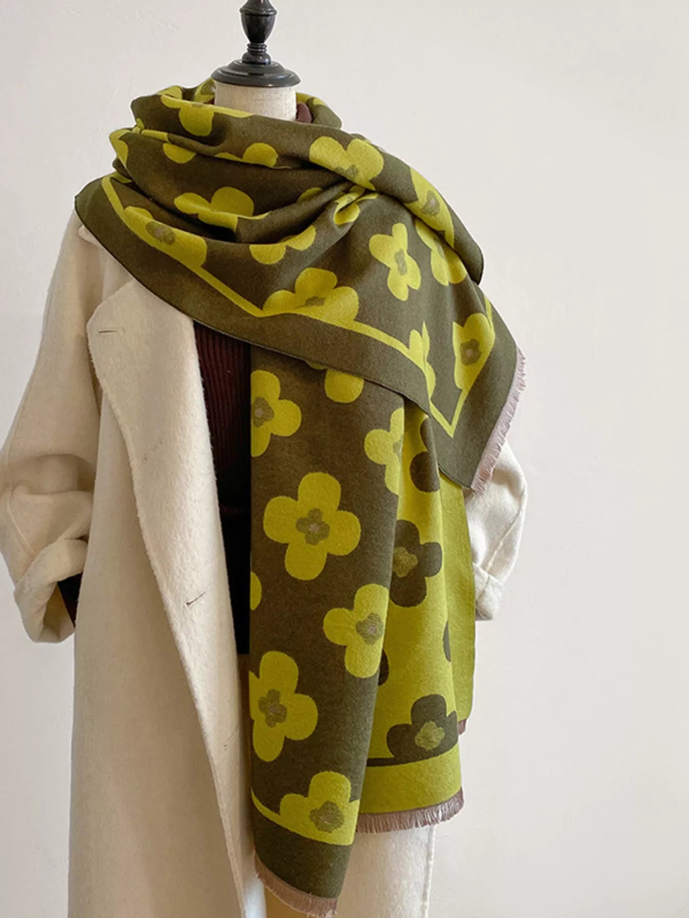 Floral Print Raw Hen Scarf
