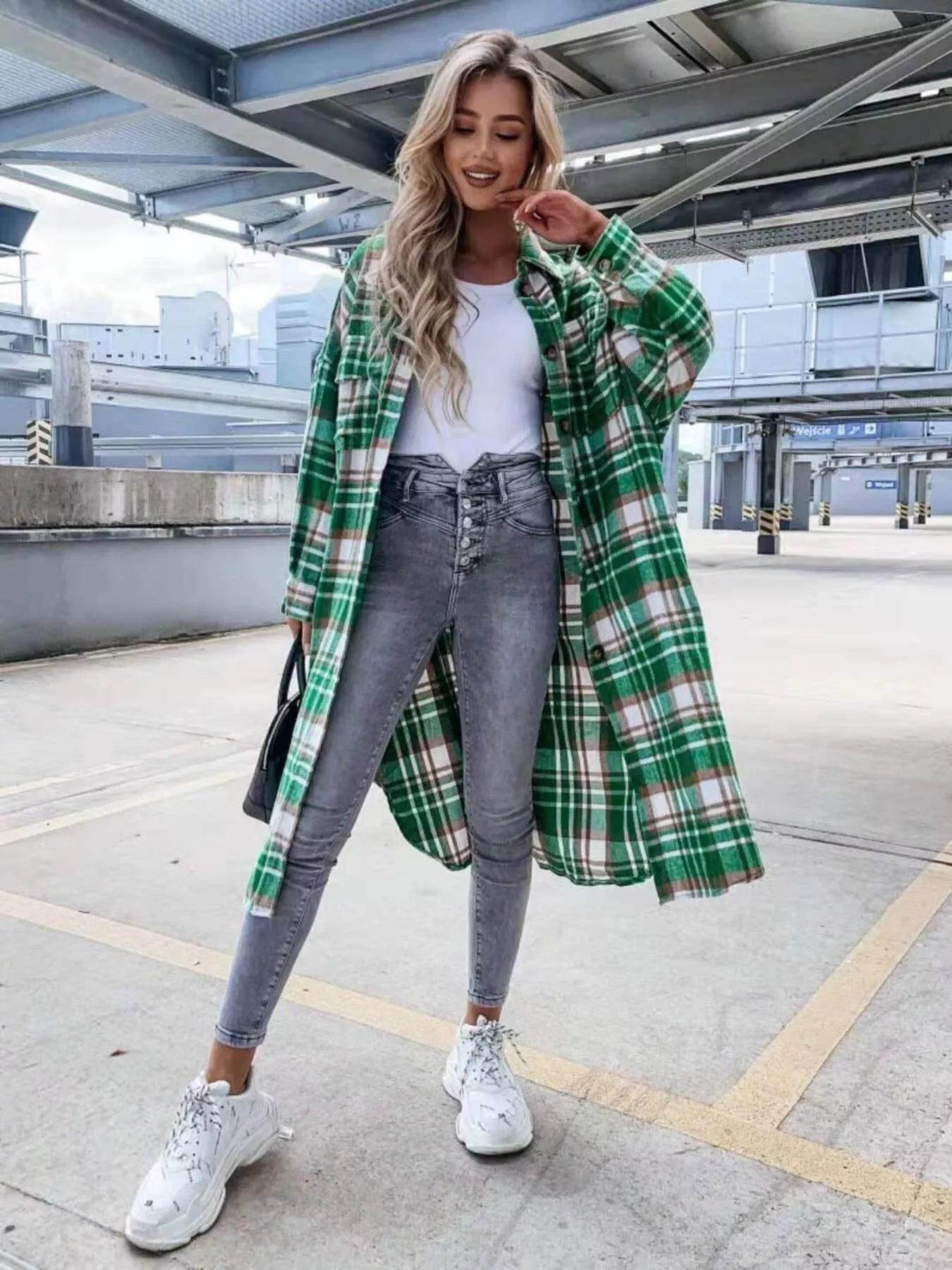 Plaid Button Up Longline Shacket