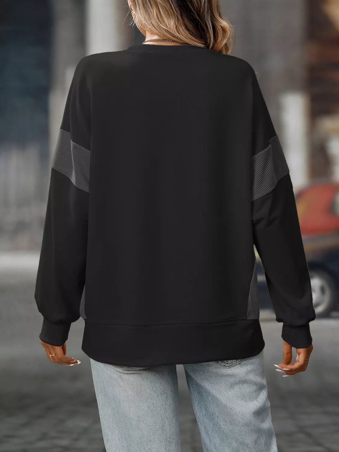 Side Slit Round Neck Sweatshirt