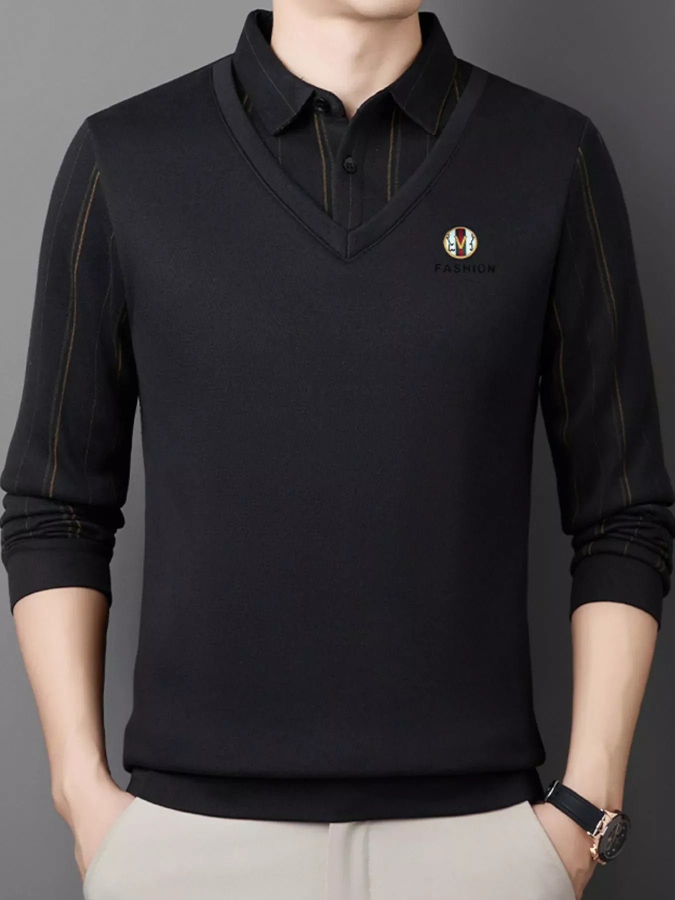 Men's Plus Size Layered Style Long Sleeve Polo