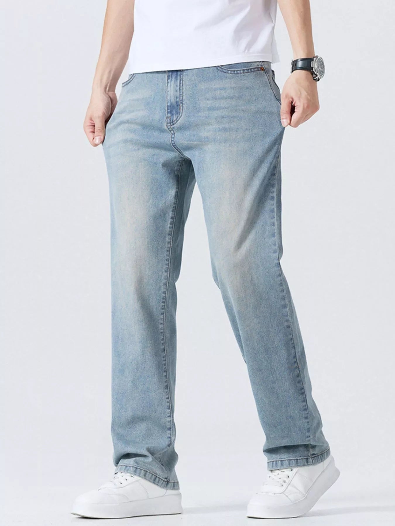 Men's Casual Straight-Leg Wash Jeans