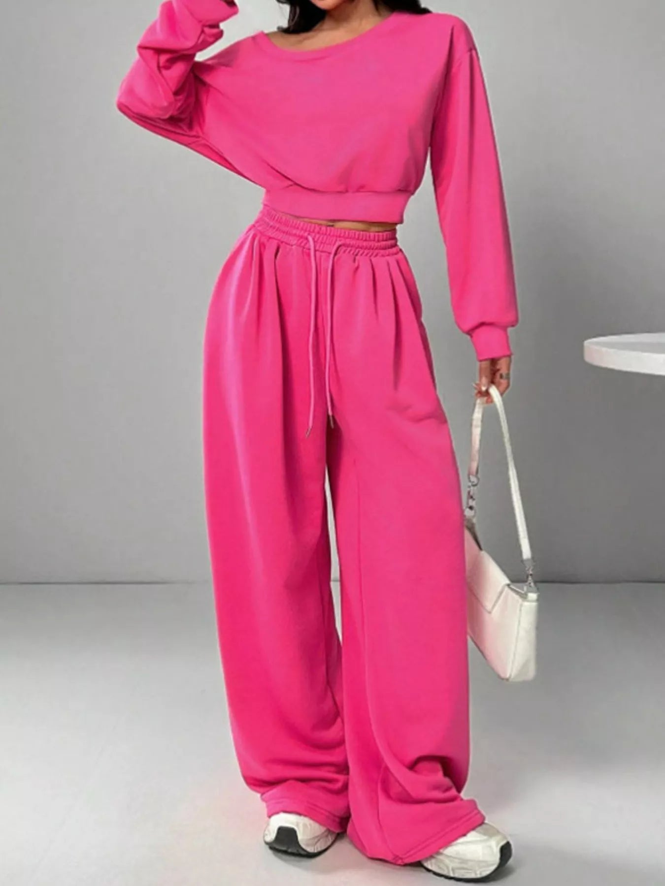 Boat Neck Long Sleeve Top and Pants Set