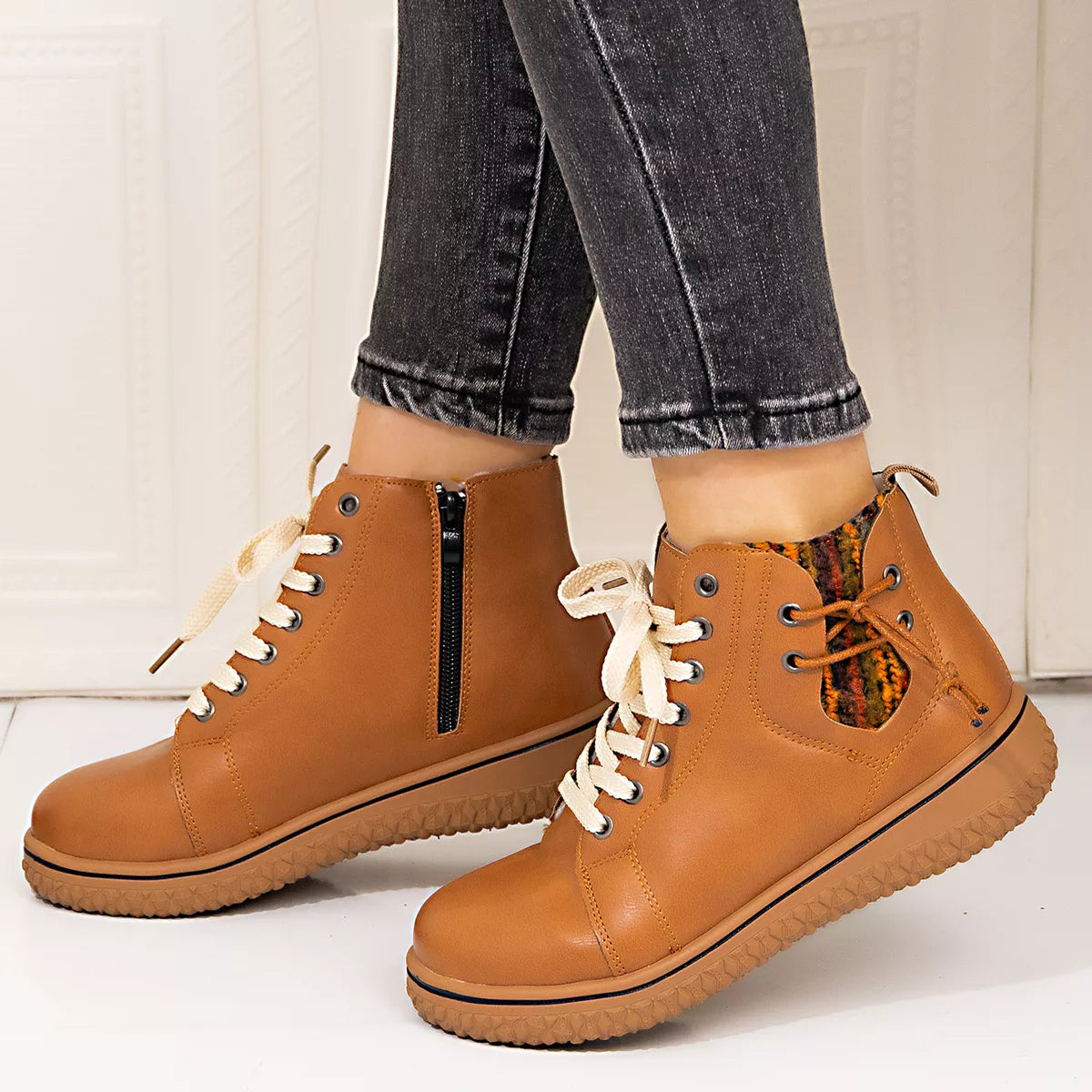 Lace-Up Ankle Boots with Zipper Detail