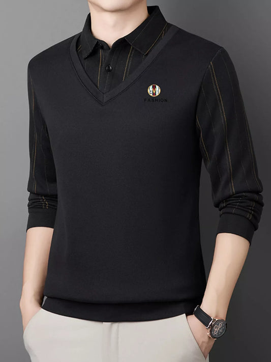 Men's Plus Size Layered Style Long Sleeve Polo