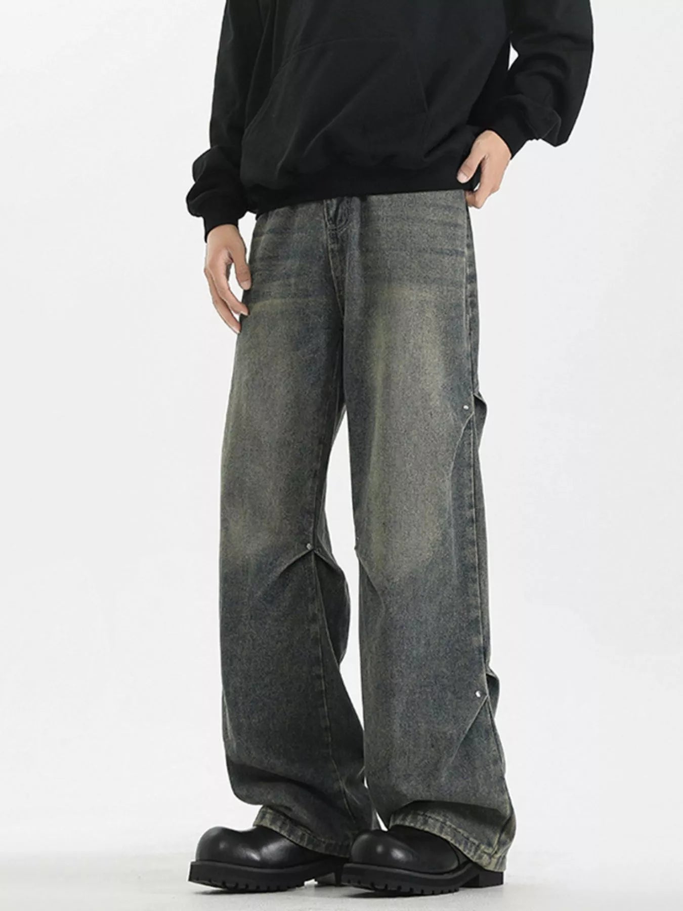 Men's Full Size Wash Wide Leg Jeans Plus Size