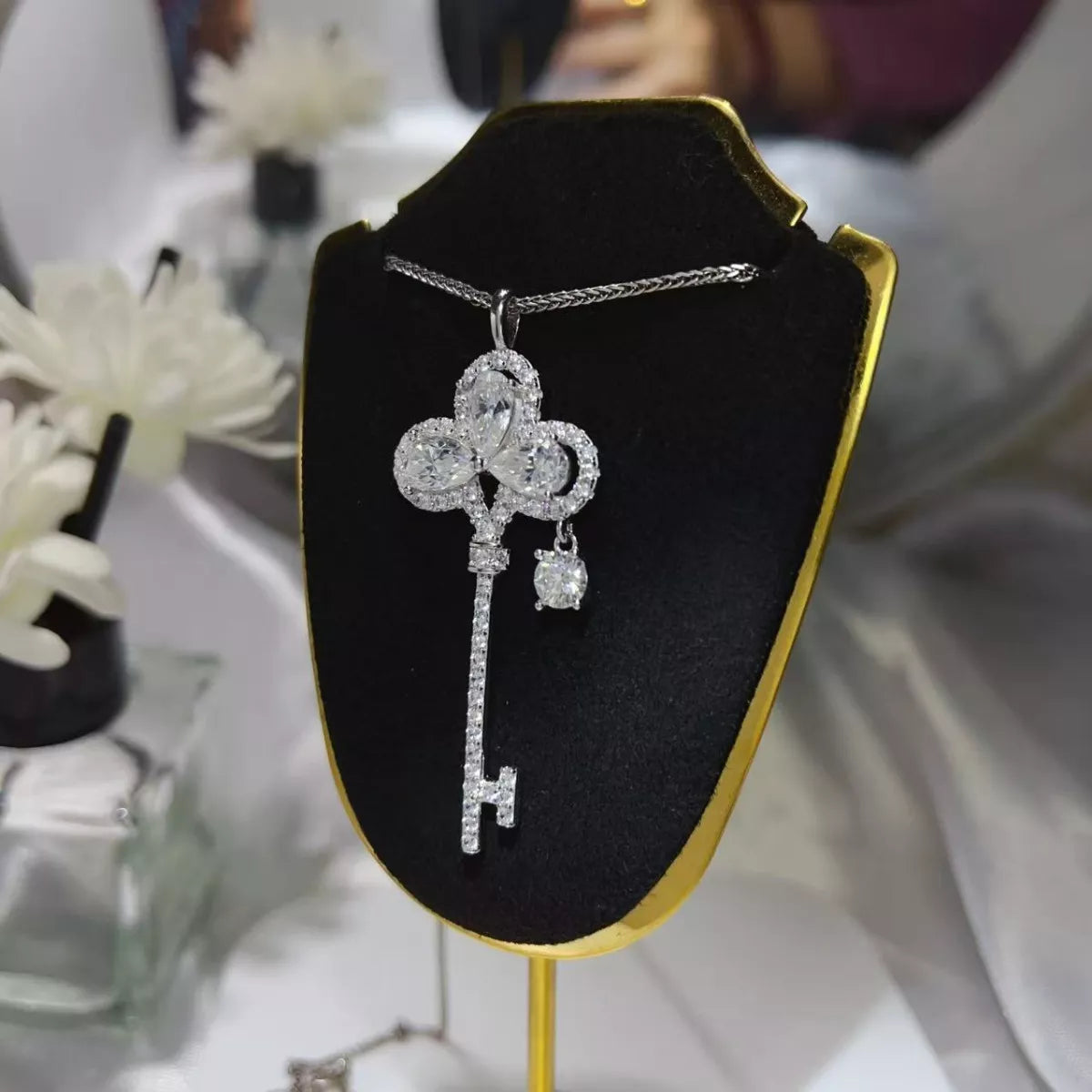 3.5 Carat Moissanite 925 Sterling Silver Key Necklace