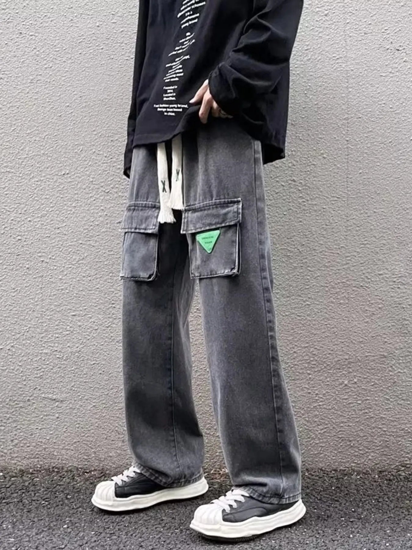 Men's Full Size Vintage Washed Wide Leg Cargo Jeans Plus Size