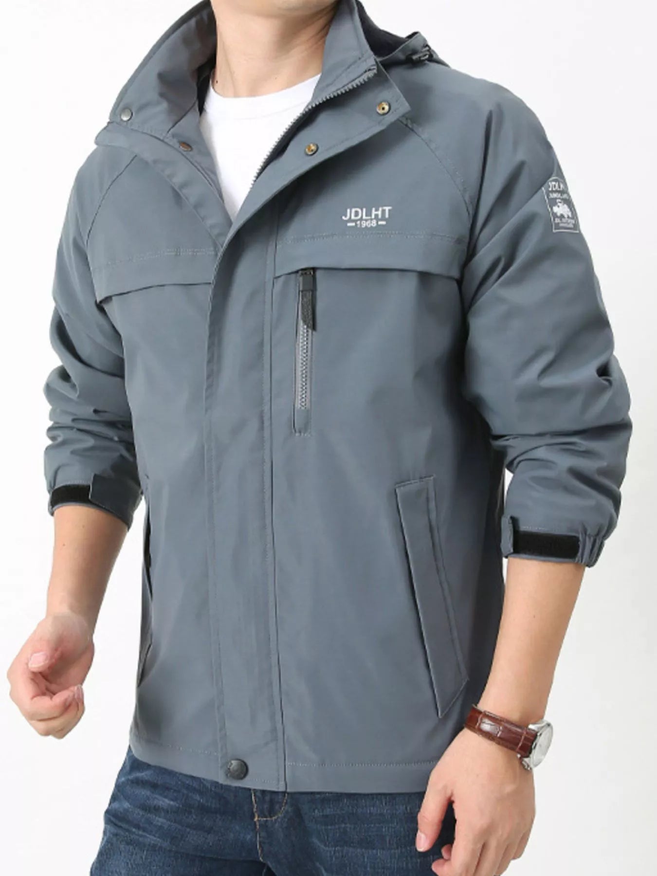 Men's Plus Size Zip Up Windproof Hooded Jacket