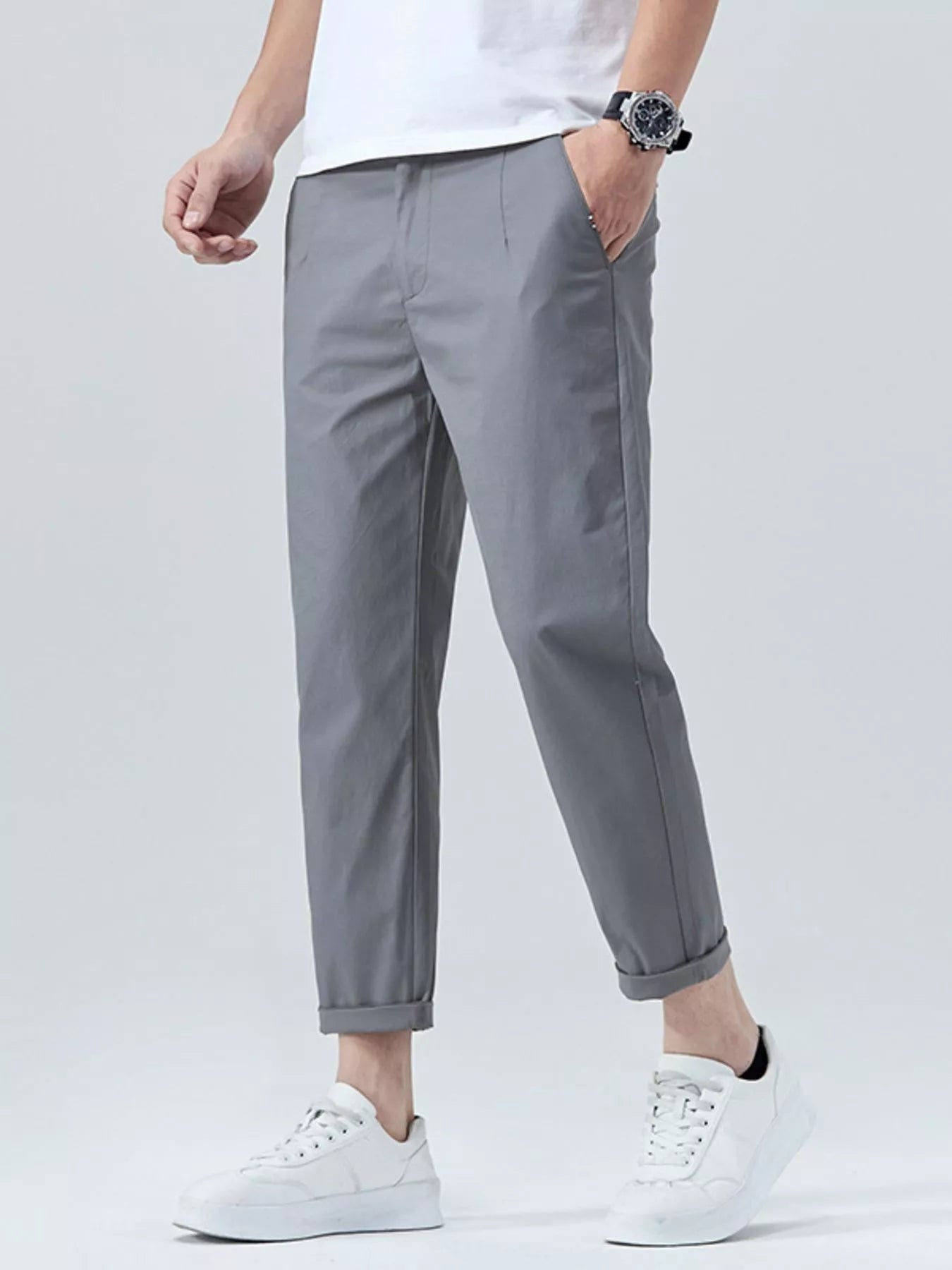 Men's Casual Straight-Leg Cropped Pants