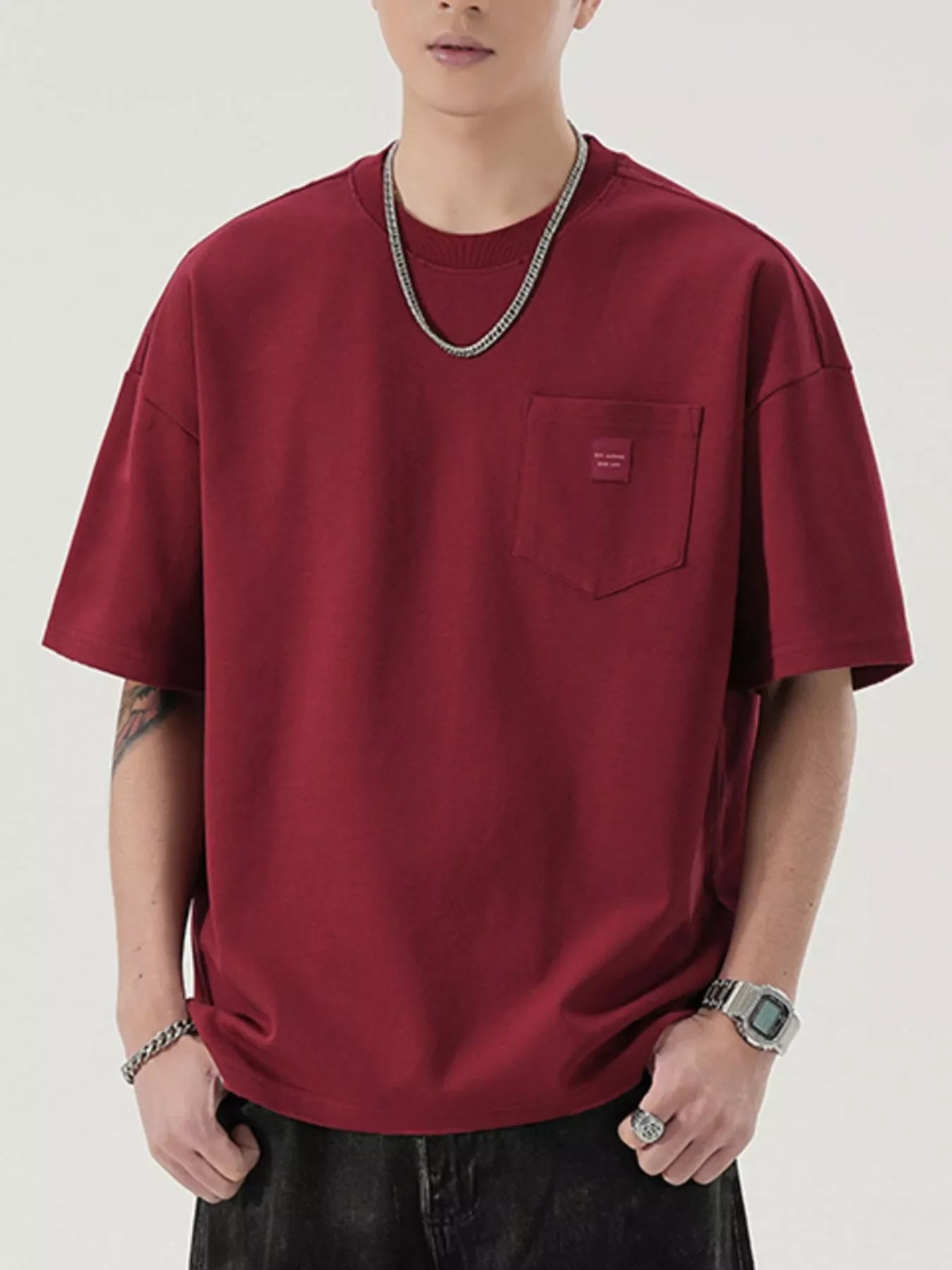 Men's Full Size Casual Solid Color Pocket T-Shirt Plus Size