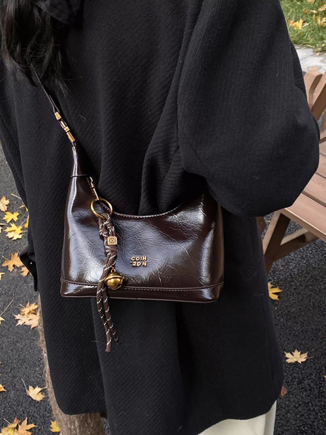 Leather Crossbody Bag with Charm