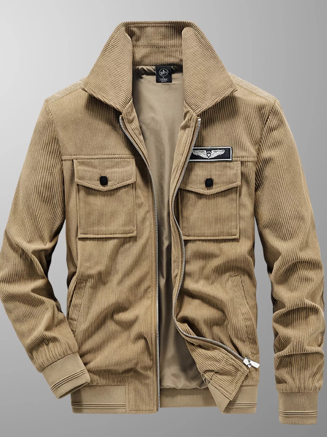 Men's Plus Size Casual Corduroy Zip Up Jacket