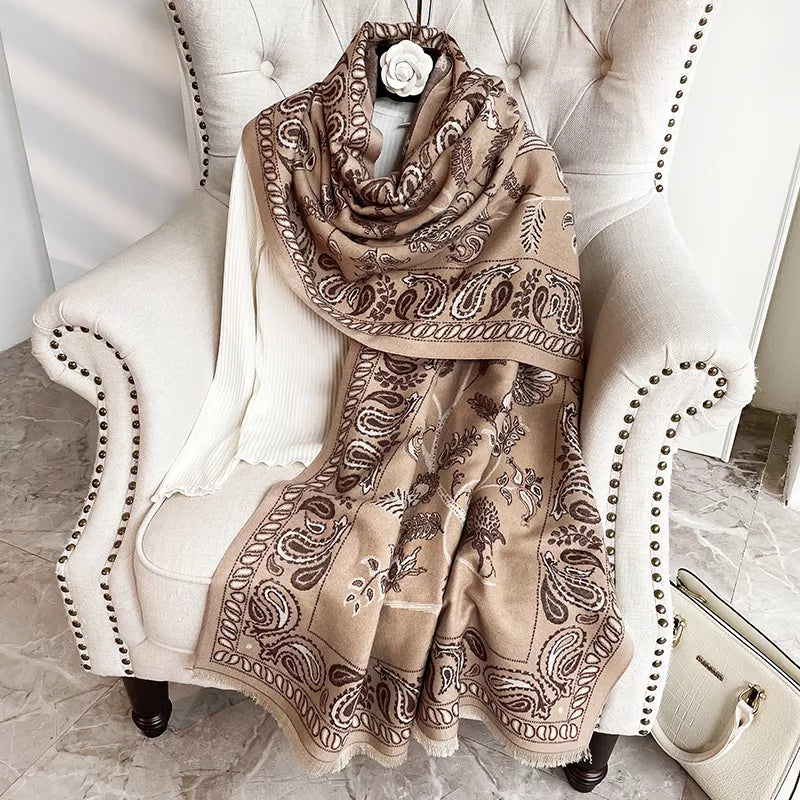 Printed Raw Hem Scarf