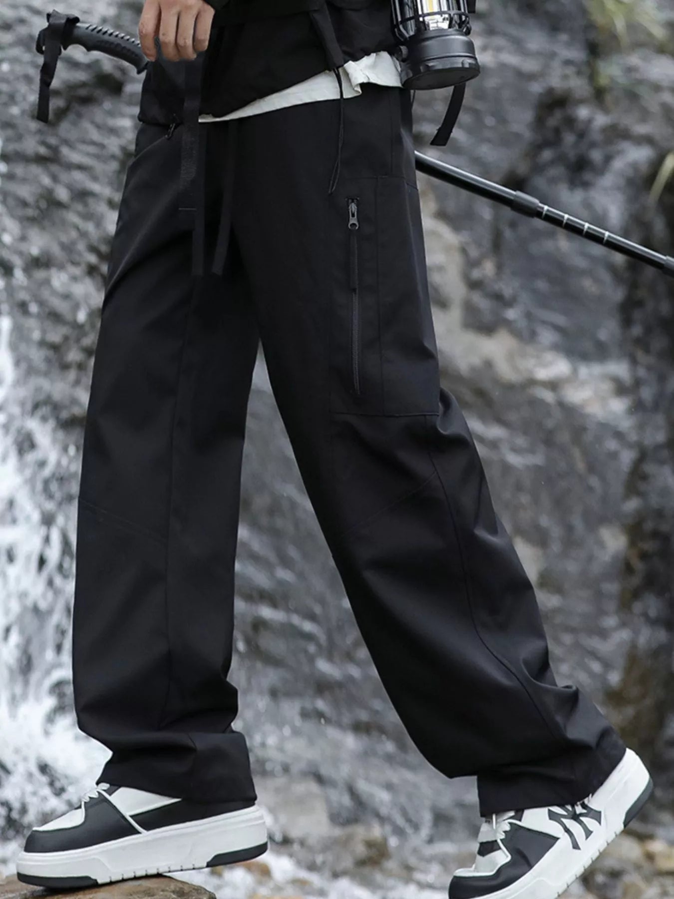 Men's Plus Size Relaxed Fit Cargo Pants with Zipper Pockets