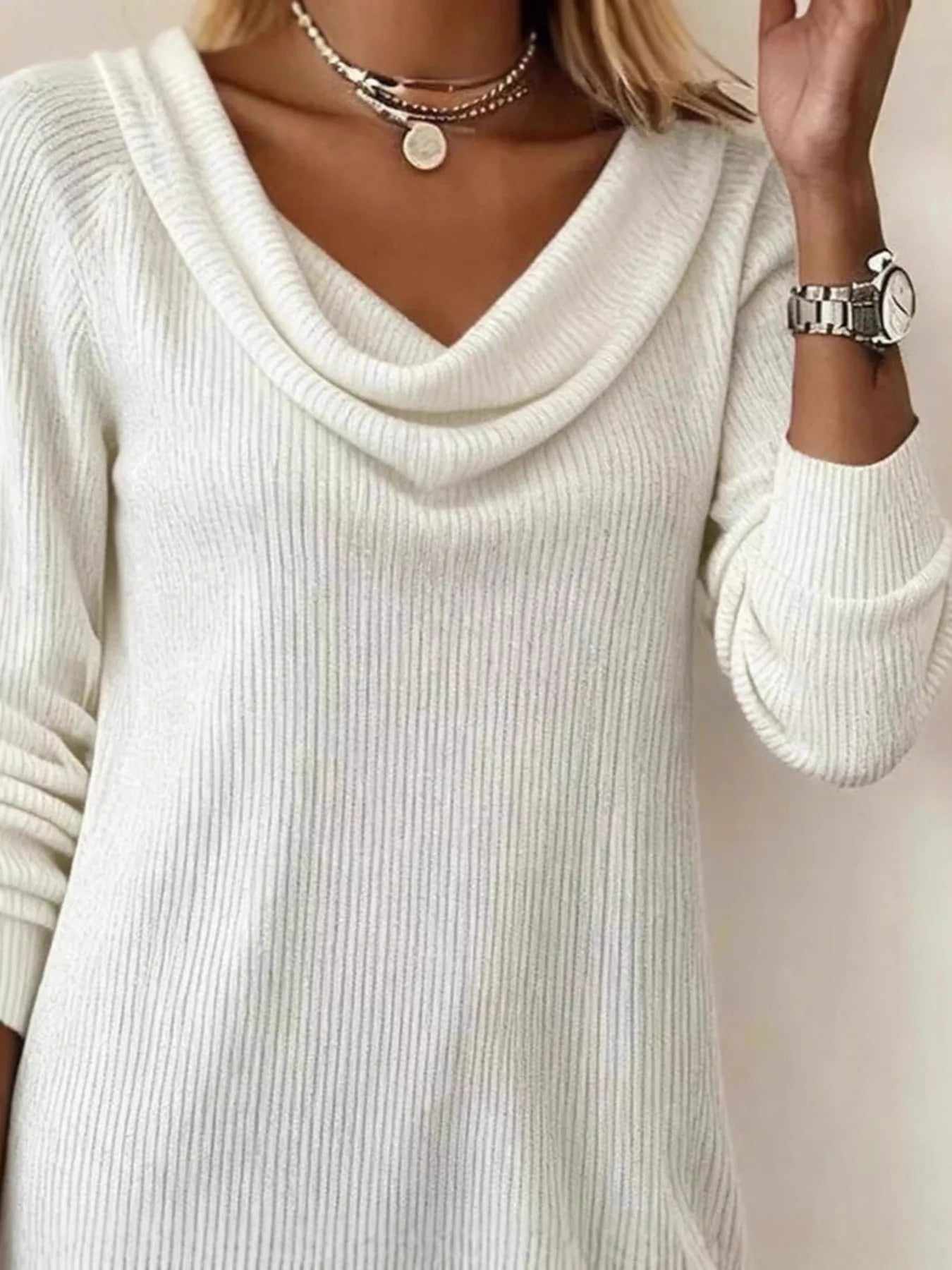 Casual Cowl Neck Ribbed Knit Mini Dress