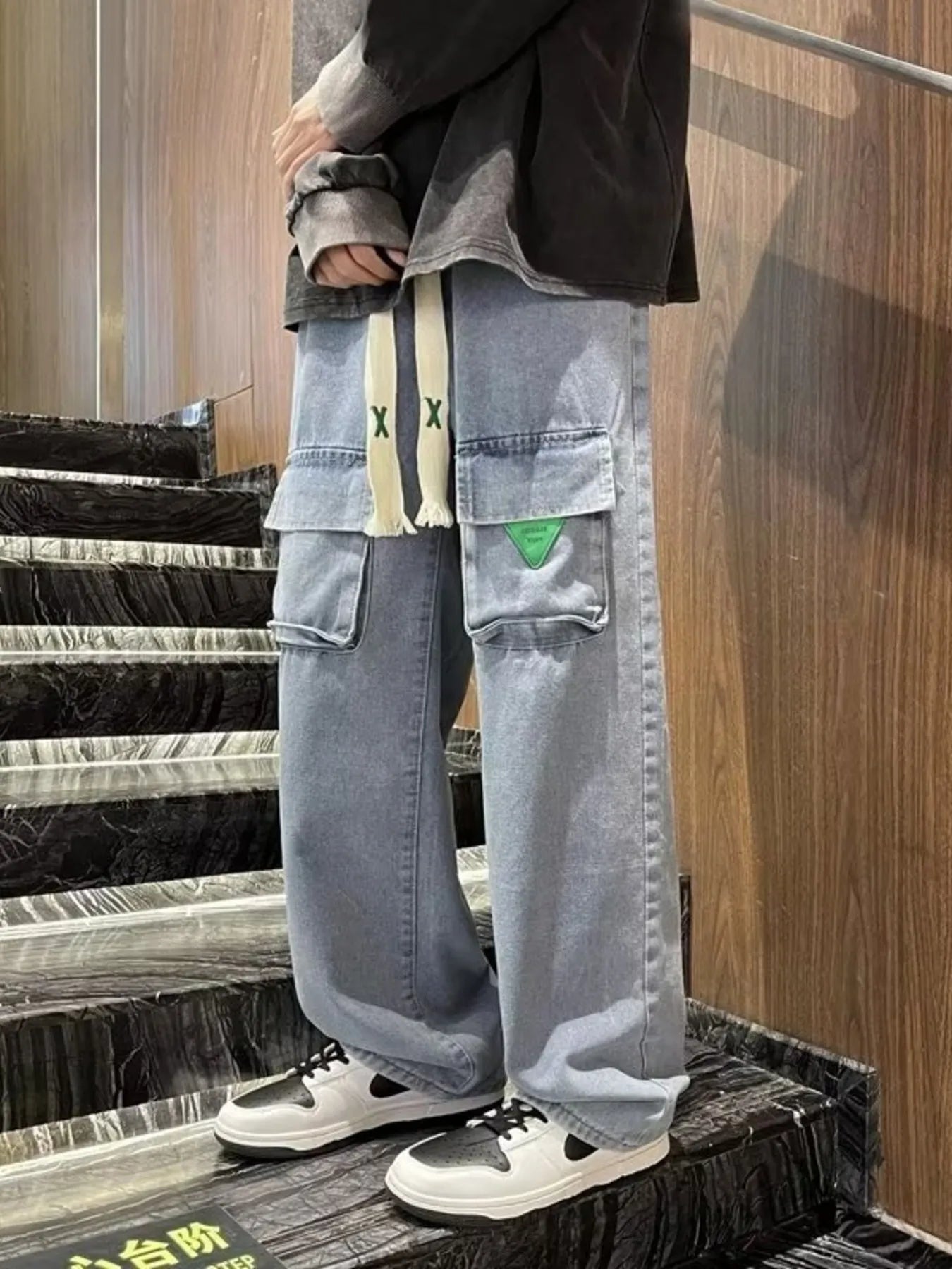 Men's Full Size Vintage Washed Wide Leg Cargo Jeans Plus Size