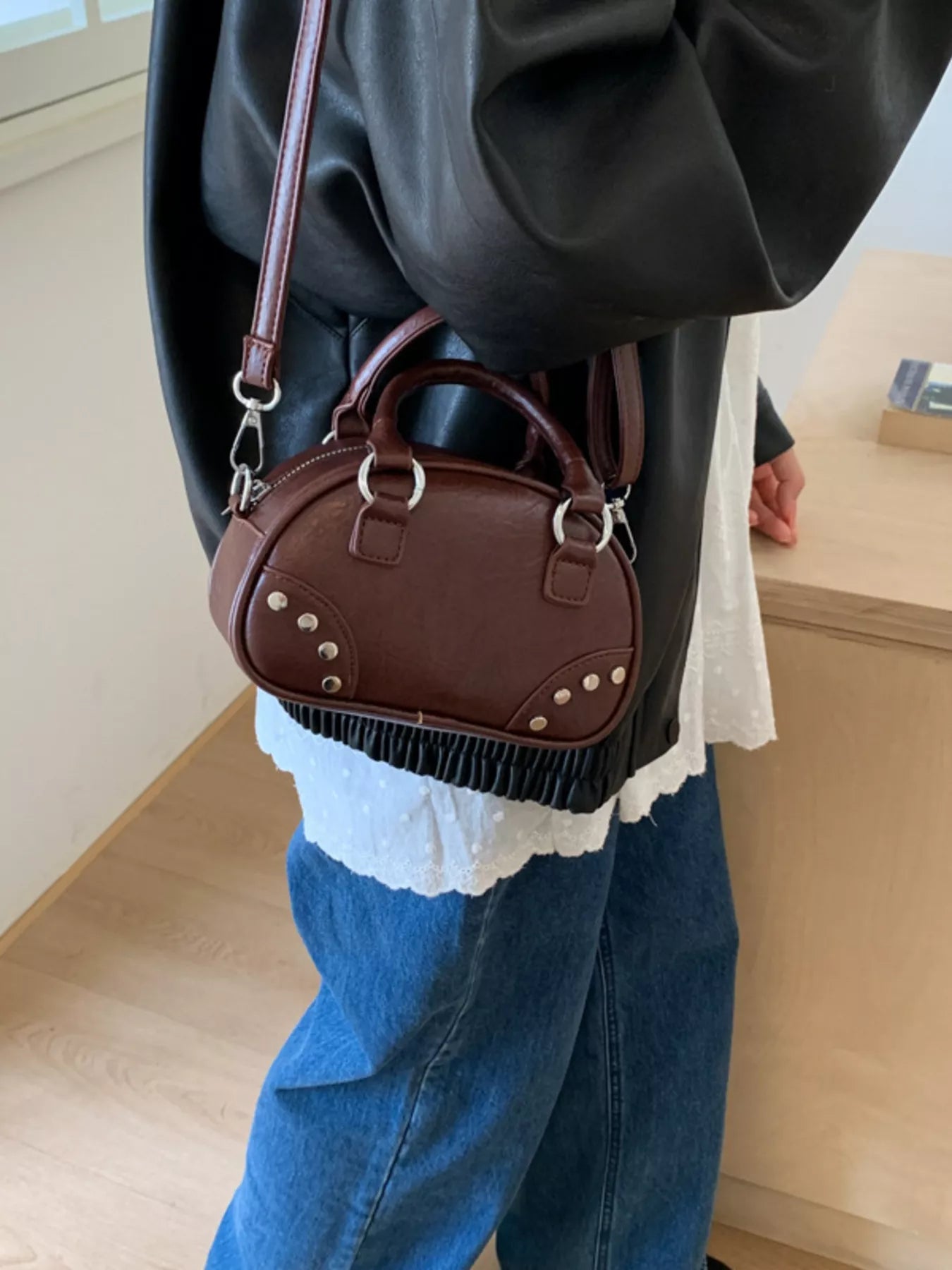 Retro Rivet Decor Crossbody Bag