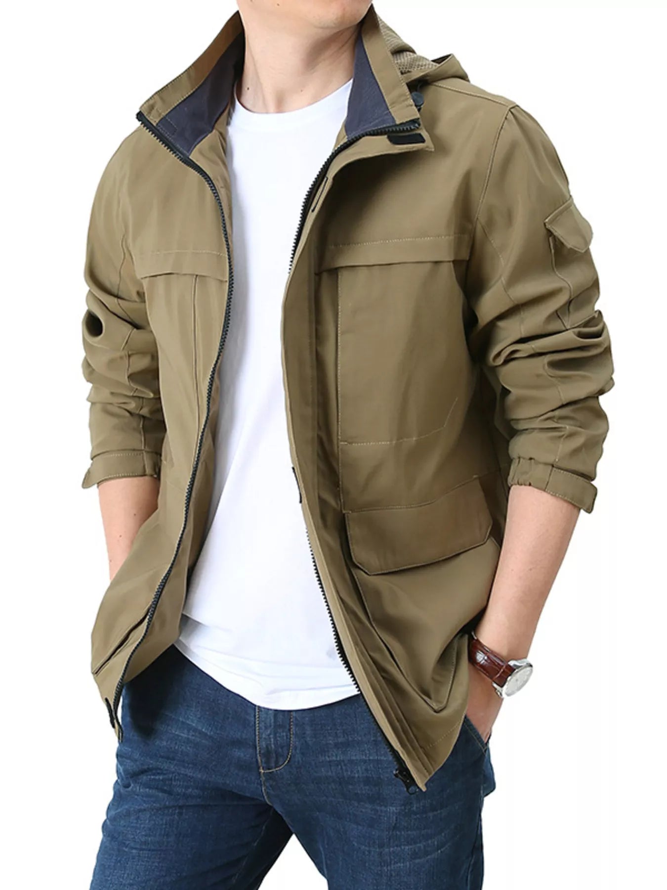 Men's Plus Size Casual Zip Up Hooded Jacket