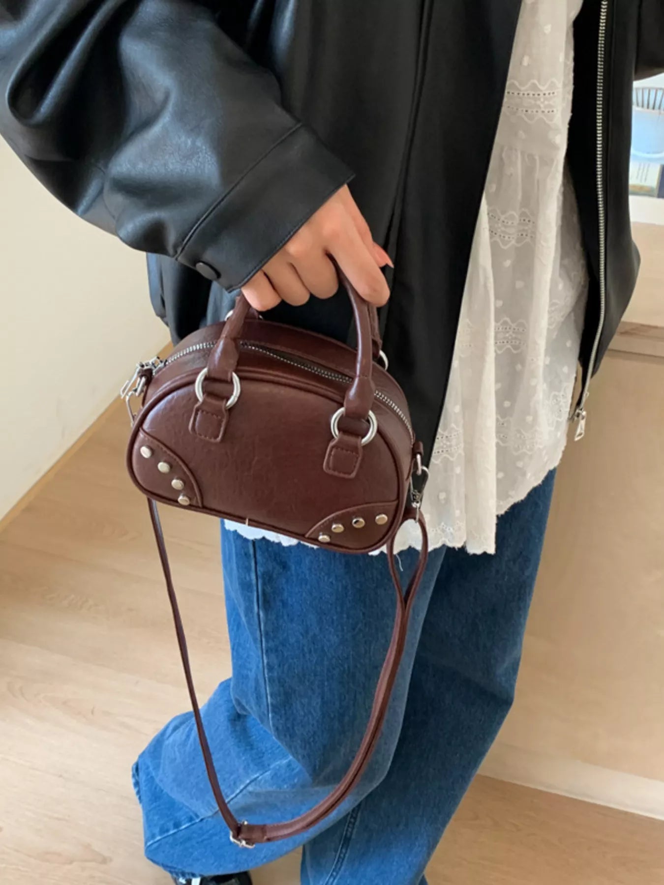 Retro Rivet Decor Crossbody Bag