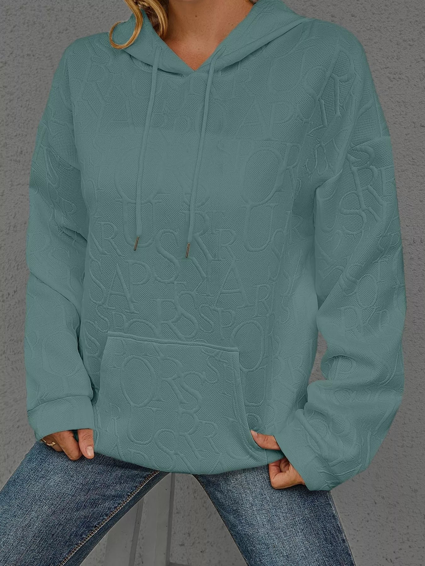 Full Size Embossed Lettering Casual Hoodie Plus Size