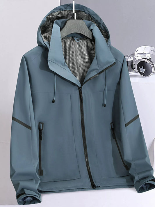 Men's Plus Size Lightweight Hooded Windproof Zip Up Jacket
