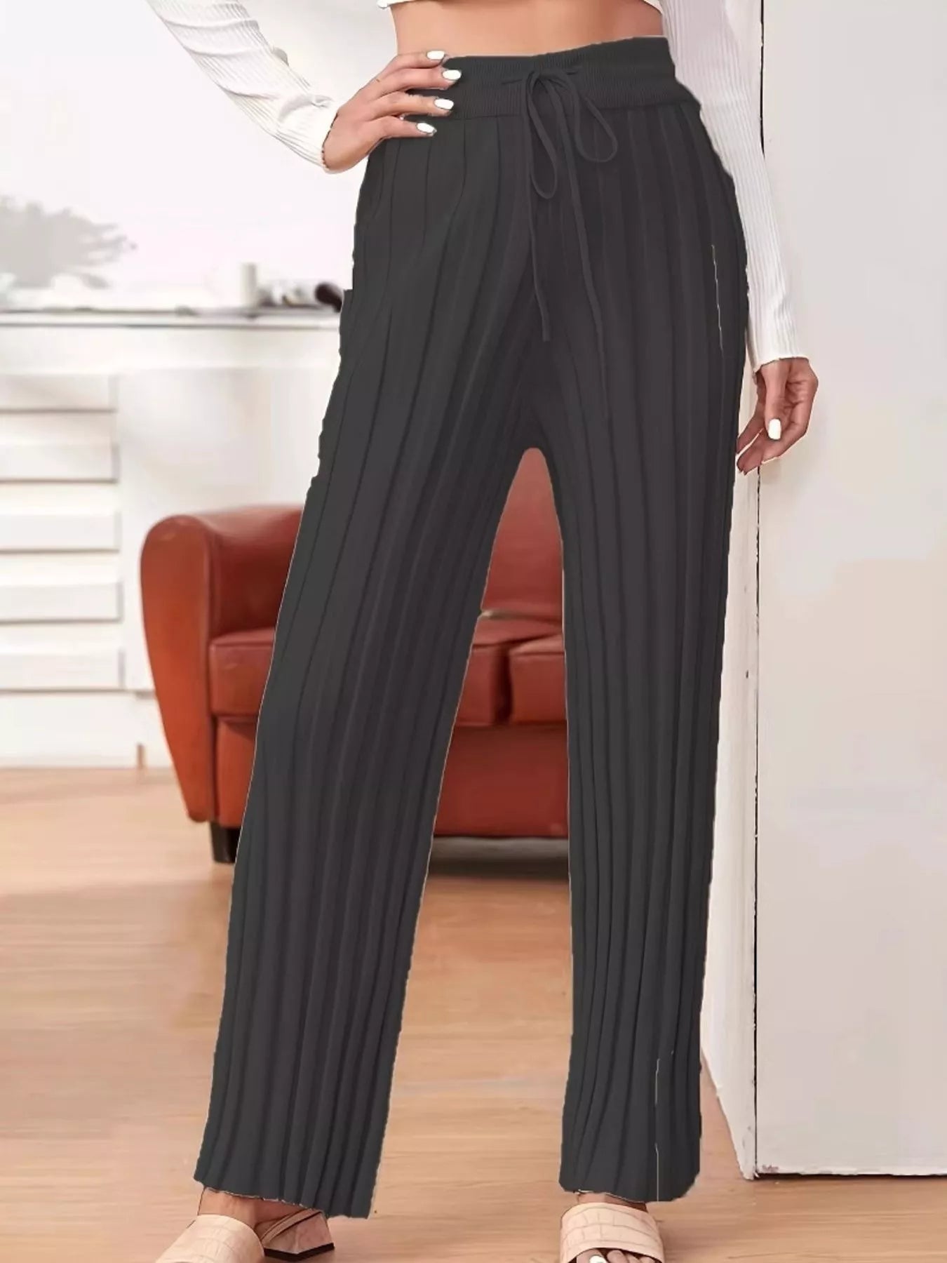 Plus Size Pleated Drawstring Waist Pants