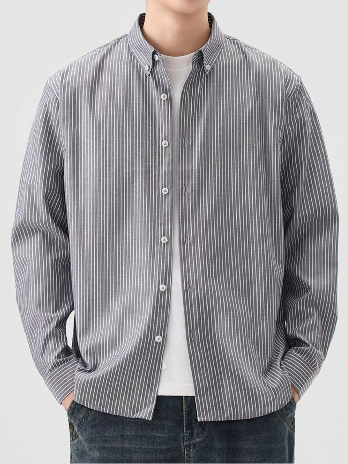 Men's Full Size Casual Striped Button-Down Shirt Plus Size