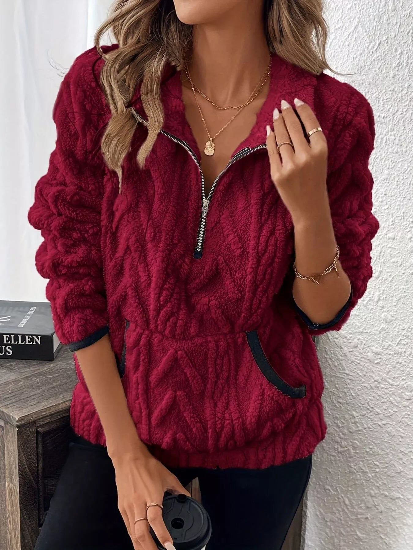 Full Size Fleece Half Zip Sweatshirt Plus Size