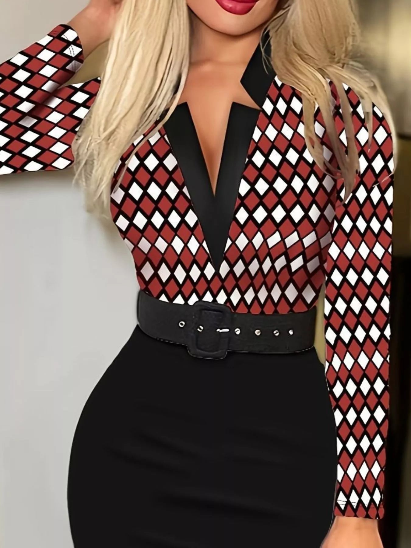 Full Size Notched Long Sleeve Dress Plus Size