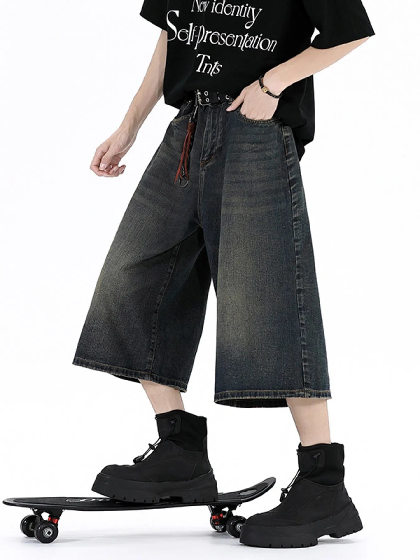 Men's Plus Size Wide Leg Cropped Jeans