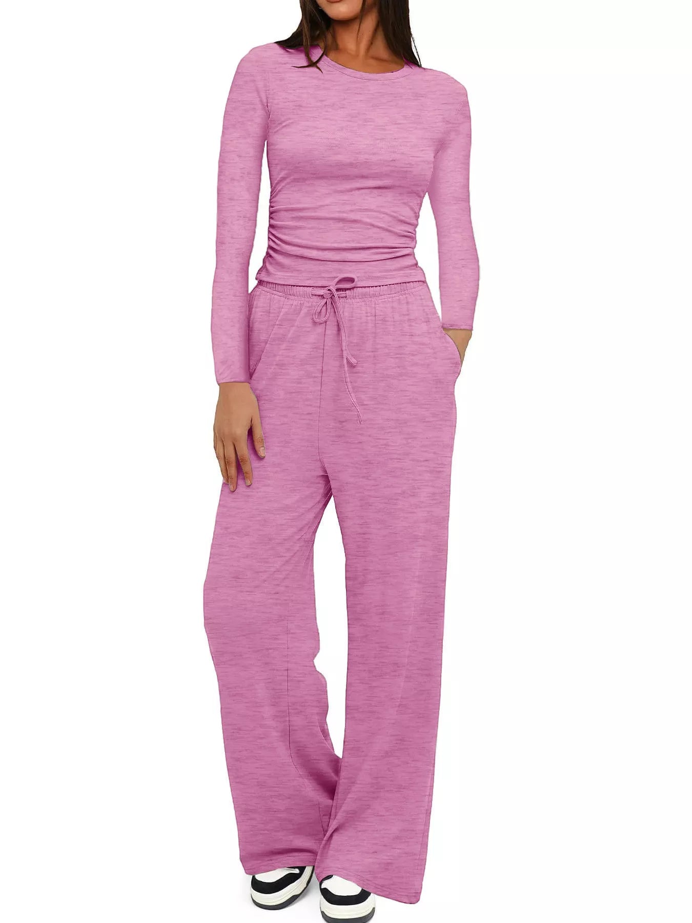 Full Size Casual Long Sleeve Top and Pants Set Plus Size