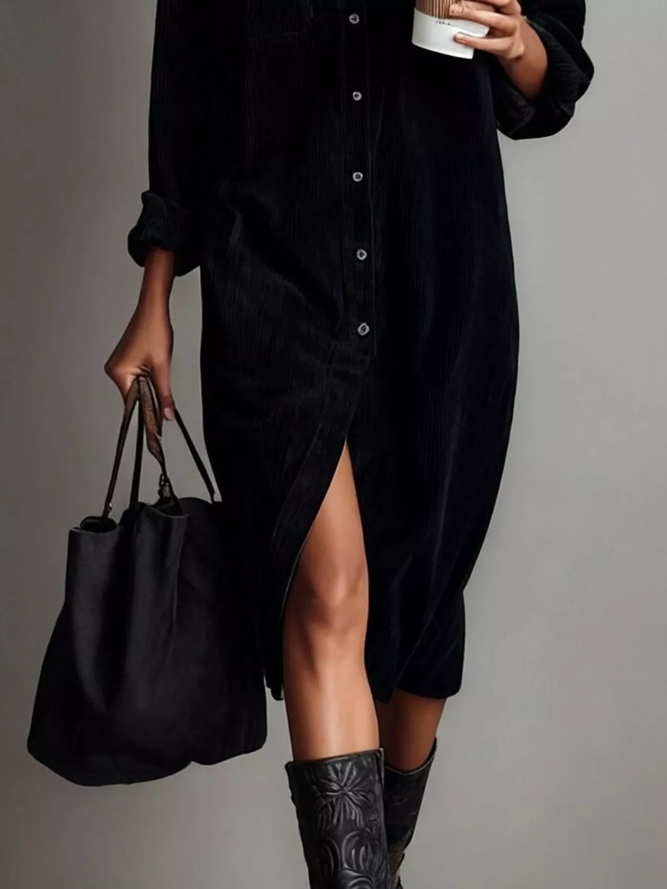 Corduroy Button-Down Midi Dress