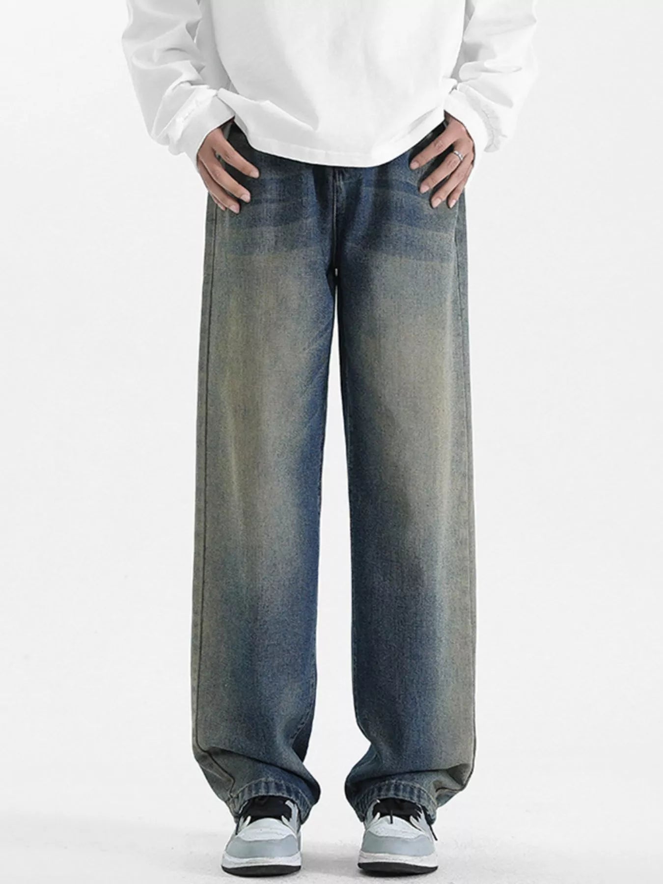 Men's Plus Size Vintage Wash Wide Leg Jeans