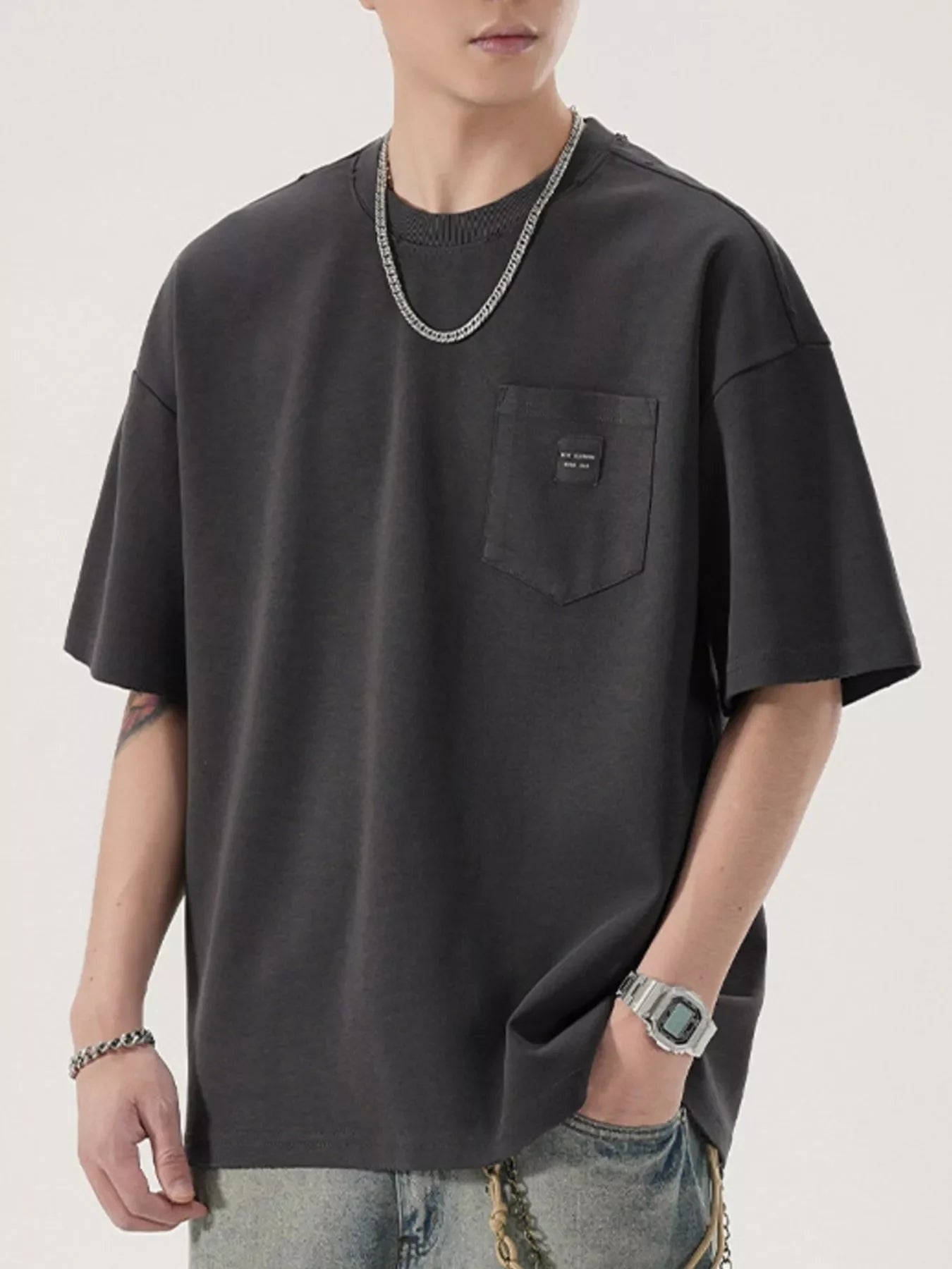 Men's Full Size Casual Solid Color Pocket T-Shirt Plus Size