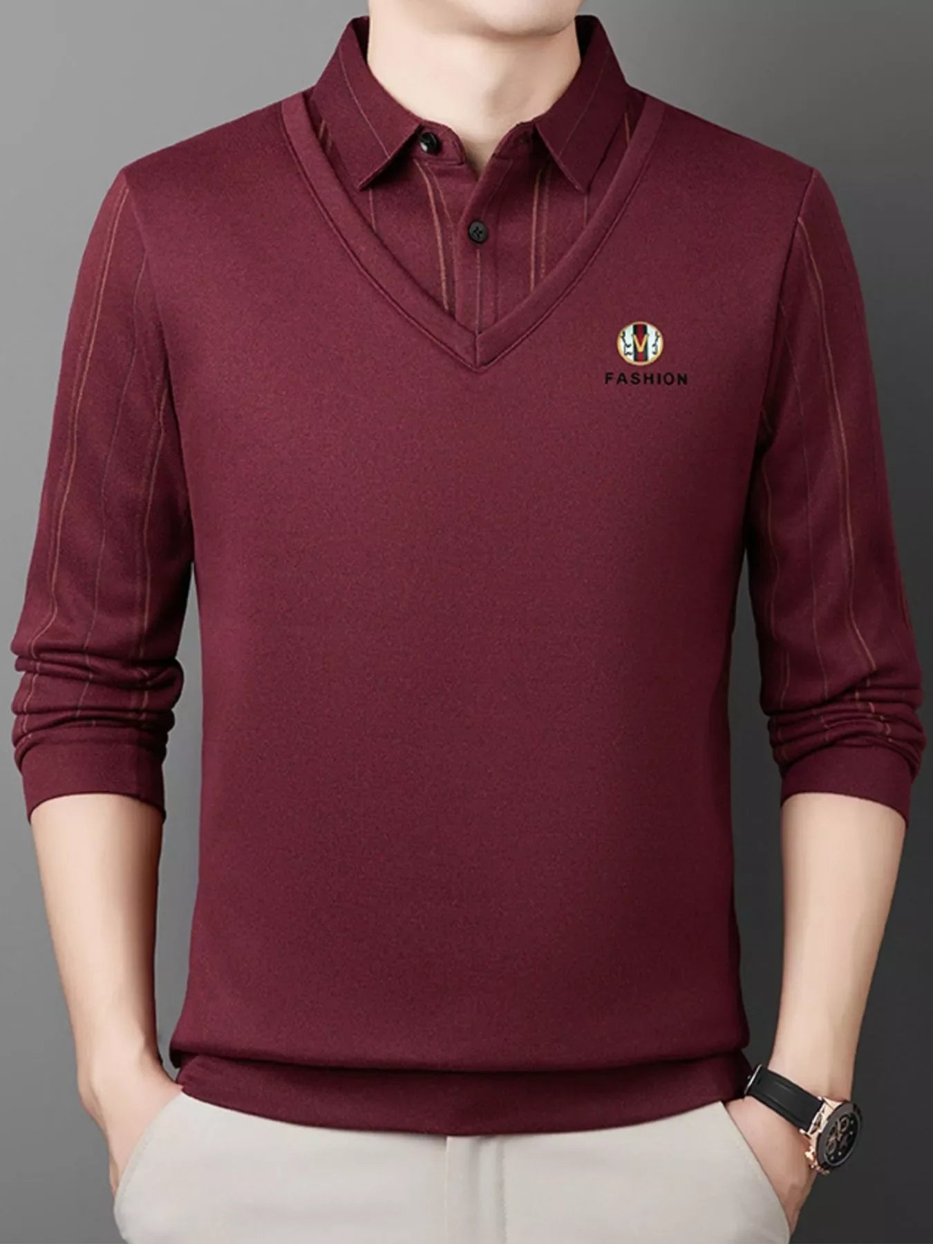 Men's Plus Size Layered Style Long Sleeve Polo