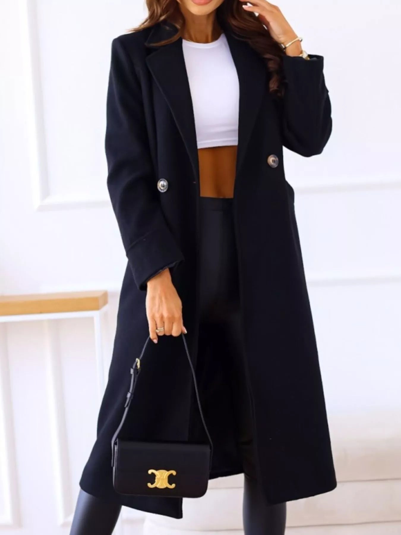 Lapel Collar Wool Blend Overcoat