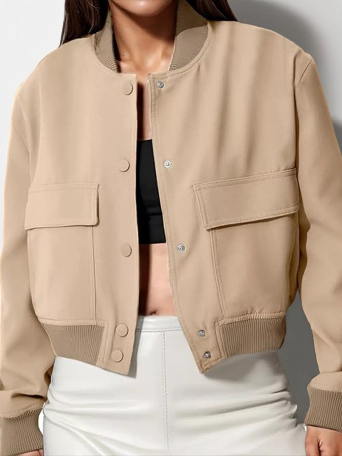 Full Size Snap Down Long Sleeve Jacket Plus Size